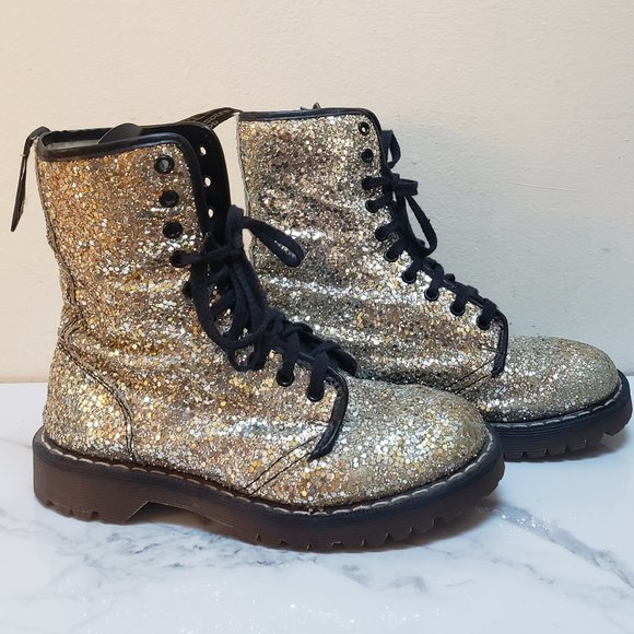 Dr. Martens RARE Vintage 90s Gold Chunky Glitter Boots - Picture 5 of 16